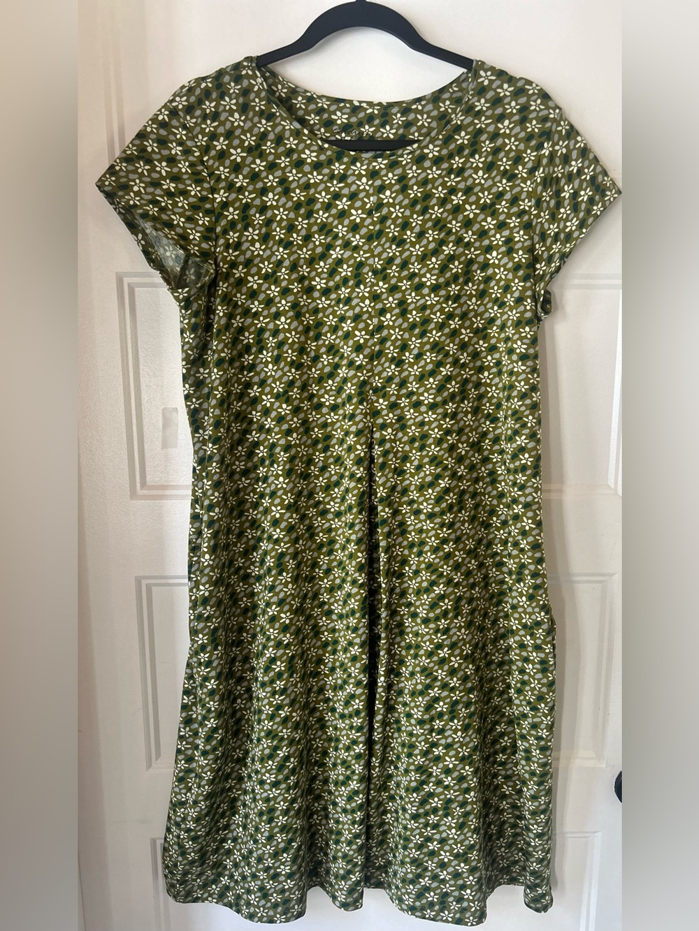 Gudrun Sjödén Organic Cotton Floral Midi Dress M Olive Green Lagenlook Scandi